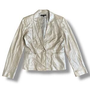 Isabella DeMarco Metallic Silver Genuine Leather Blazer Jacket Size M